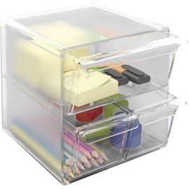 m-office Kali Modular Stackable Clear Polystyrene Organiser with 2 Small Drawers and 1 Large Drawers (Clear Glass)