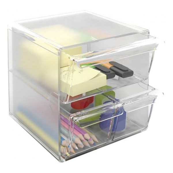 m-office Kali Modular Stackable Clear Polystyrene Organiser with 2 Small