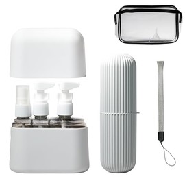 MYMODAGLAM Refillable Travel Bottle Set – TSA Approved, Leakproof Toiletry Kit (Light Gray)