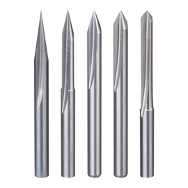 HUHAO 5pcs V Router Bits 20-90 Degree Engraving Bits 1/8 Shank 2 Flutes 0.1mm Tip Engraving Tool Bits CNC V-Groove Router Bit for Acrylic Wood MDF Stainless Steel