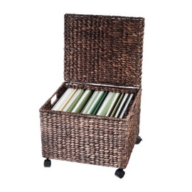 Trademark Innovations Rolling File Box Wicker File Cabinet Hanging File Baskets Water Hyacinth Storage Basket (Dark Brown)