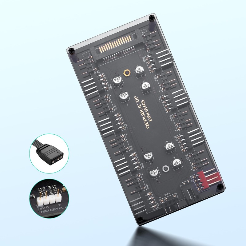 ELFJMZP 8-Channel Dual-Function 5V 3-Pin + 4-Pin PWM ARGB Fan