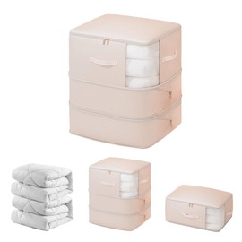 Veki Comforter Storage Bag, Space Saving Self Compression Foldable Blanket Storage Bags, Closet Organizer With Handle and VisualiZation Window, Large Capacity 130L for Bedding, Clothes (Pink, XL)