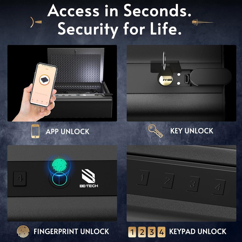 BE-TECH Biometric Gun Safe for Handgun, 0.22 Cubic Feet Fingerprint