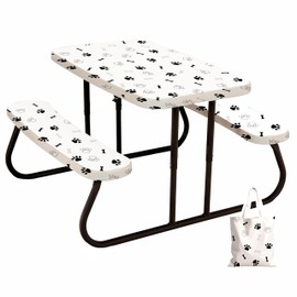 Kids Picnic Table Cover with Bench Covers Elastic,Fitted Table Cloths for 6 Foot Rectangle Tables Washable,Waterproof Kids Tablecloth for Outdoor Camping Essentials Accessories (Paw, 33inch)