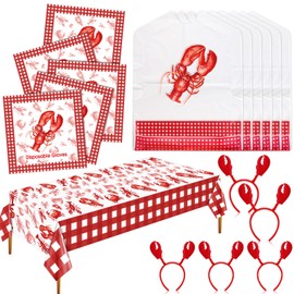 168 Pcs Crab Crawfish Boil Party Supplies with 75 Lobster Bibs 75 Disposable Gloves 15 Crawfish Headbands 3 Lobster Crabs Tablecloth 108 x 54 Inches Disposable Accessories for Seafood Party
