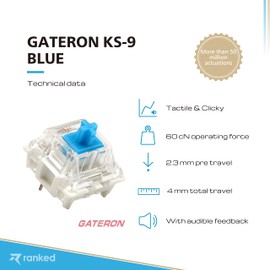 Pack of Gateron ks-9 Key Switches for Mechanical Gaming Keyboards | Plate Mounted (Gateron Blue, 90 Pcs)