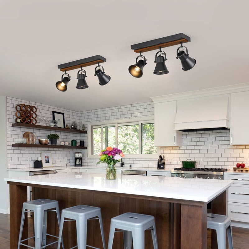 KEESFU 3-Light Track Lighting Kit,Black Semi Flush Mount Ceiling Light