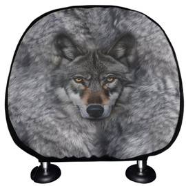 Finagallathe Gray Wolf Car Head Rest Covers Set of 2 Comfortable Auto Head Rest Protector Auto Interior Accessories Universal fit Most Car SUV Truck