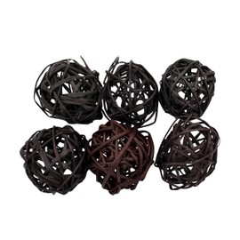 DARO DEKO Set of 6 Brown Rattan Baubles Diameter 4 cm