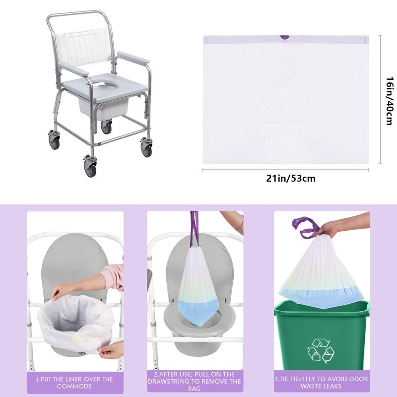 Elzrghs Commode Liners for Bedside Commode, Portable Toilet, Bed Pan,