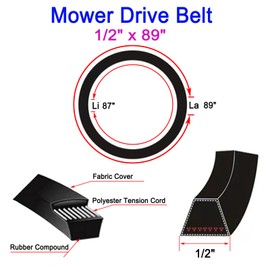 1/2" x 89" Mower Drive Belt Replacement for John Deere GX20006 105 115 125 135 145 D110 D120 D125 D130 D140 D150, Murray 037X81MA 37X81 37X81MA 037X88 37X88MA 710213