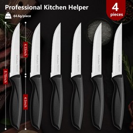 Ruffulon Steak Knife Set Of 4,Steak Knives,Serrated Edge Stainless Steel Steak Knives,Sharp Dinner Knives With Ergonomic Handle,Kitchen Knife Set For Home, Restaurant,Dishwasher Safe,Rust-Proof