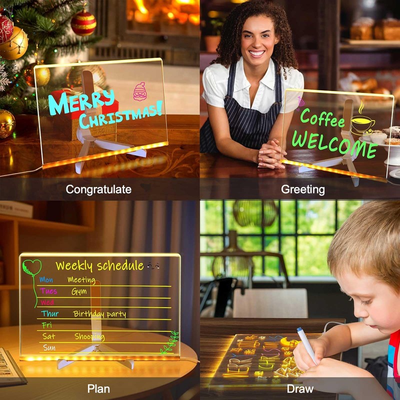 LED Note Board with Colors, Acrylic Dry Erase Board with