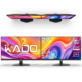 Kado Dual Monitor Setup - 2-Pack 27" 1920x1080 Computer Monitor 75Hz VESA Mount HDMI Office Gaming Hybrid Built-in Speakers (E27 Dual Series)