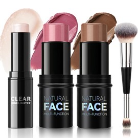 HOSAILY 3 Pcs Clear Highlighter Cream Contour Blush Stick Trio Set, Long Wear Waterproof Dewy&Matte Finish Bronzer Pen, Smooth Natural Face Contouring Pen for Sculpt Cheek, Professional Makeup Kit