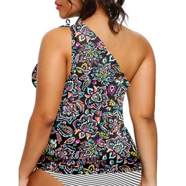 playera tankini de talla grande para mujer – Blusa con control de abdomen 2025, solo con un hombro, sin parte inferior, estampado de cachemira, 24 Plus