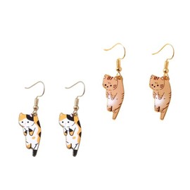 2-6 Pairs Cute Cat Drop Dangling Earrings Kawaii Aesthetic Cartoon Kitten Alloy Drop Dangle Earrings for Women Girls Leightweight Animals Lover Cat Birthday Gifts, No Gemstone