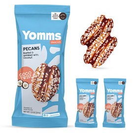 Yomms Coco Twist Glazed Whole Pecan Halves, 3.9 oz (3 Pack), Gluten-Free & Non-GMO Healthy Dessert Snacks – Low Sugar Coconut & Crunchy Candied Nut Pouches – Roasted Snacking Pecans – 1.3oz Grab-and-Go Bags