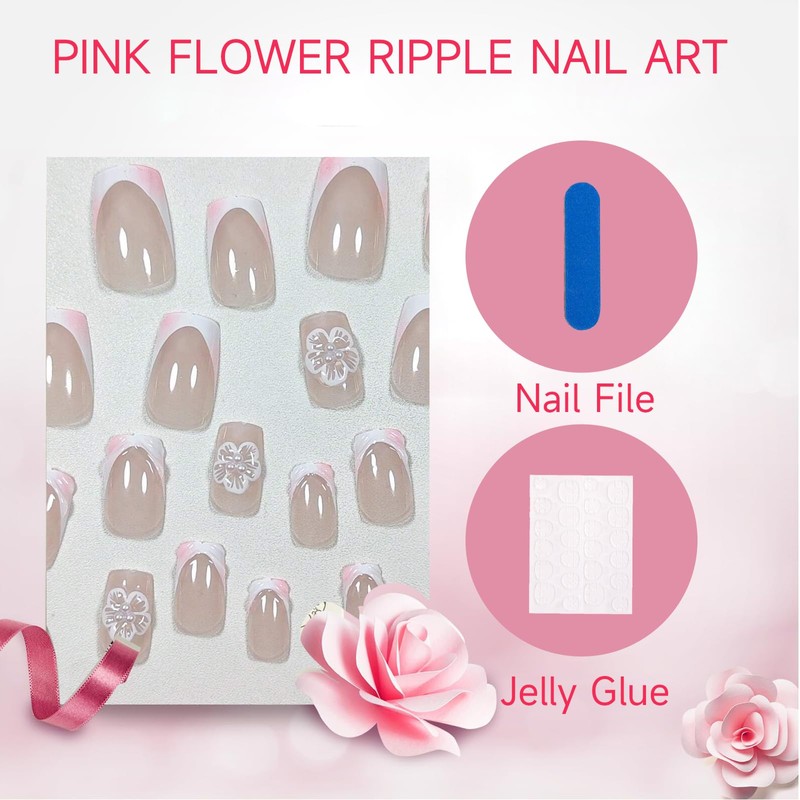 GlamRays 24 Pieces French Tip Stick-on Nails Square Short Fake
