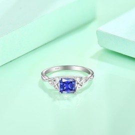 Blaniy Celtic Knot Ring 925 Sterling Silver Princess Cut Promise Engagement Rings Trinity Irish Ring Tanzanite December Birthstone Jewelry Gifts for Women Size 9