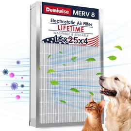 Demiwise 16x25x4 Resuable & Washable Electrostatic Air Filter Allergen Defense, MERV 8 Aluminum AC/HVAC Furnace Filter Replacement, Lasts a Lifetime（Actual Size:15.35"x24.72"x3.58")