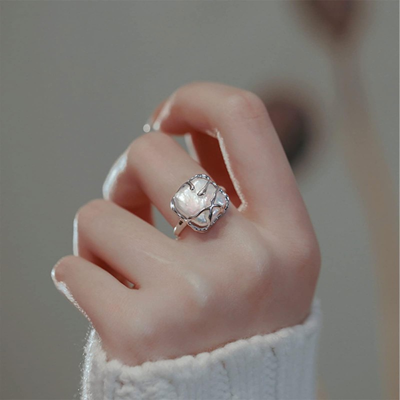 Kinretixia® Irregular Pearl Women's Silver Ring Grace Baroque Pearl Ring