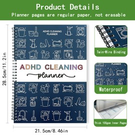 ADHD Cleaning Planner for Adults and Teens, Daily, Weekly & Monthly Cleaning Schedule and Checklist Organizer, Stress-Free Housework, Includes 4 Dry Erase Markers, 4 Magnetic Pins