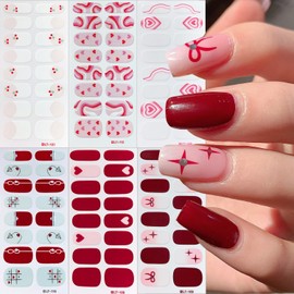 NEWSPIED Valentines Gel Nail Stickers 6 Sheets Pink Red Heart Valentine's Day Nail Polish Strips Cute Glossy Designs Valentines Nail Wraps Stickers Heart Gel Nail Strips Decal for Women Manicure Decor