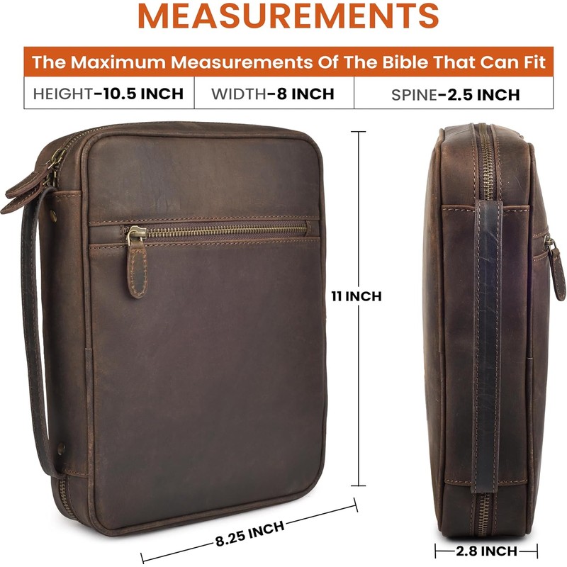 LEATHER VILLAGE Large Leather Bible Cover with Carry Handle &