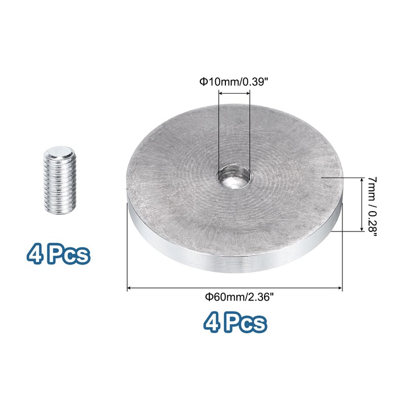 uxcell 4Pcs Round Shape Aluminum Disc, M10 Thread 60mm Diameter