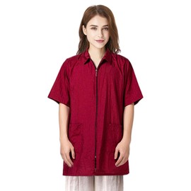 TopTie Nylon Salon Hairstylist Smock Barber Haircut Jacket, Dog Pet Grooming Work Shirt Uniform with Zip Closure-Red-M