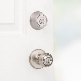Kwikset 96900-320 Polo Entry Knob and Single Cylinder Deadbolt Combo Pack in Satin Nickel
