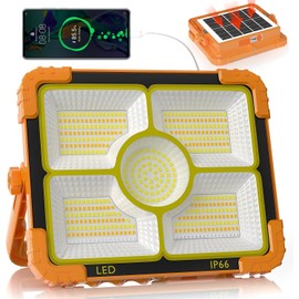 Solar Work Light, 466 LED 10000LM Worklight with 5 Modes, 12000mAh Battary Rechargeable, IP66 Waterproof Portable Solar Power Outdoor Working Light for Emergency, Repair, Camping