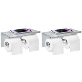 Double Toilet Paper Holder with Shelf - 2 Pack Alpine Rust Resistant Dual Roll brushed stainless steel toilet paper holder with phone shelf, commercial toilet paper dispenser wall mount in Modern bath