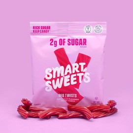 SMART SWEETS RED TWISTS 4 PACK HEALTHIER VERSION OF TWIZLERS 92% less sugar 12 grams of fiber Plant Based Vegan Keto Friendly ONLY 110 calories and 2 g Sugar