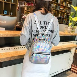 APOSITV Women's Backpack, Metallic, Small, Silver, Pink, Glitter, Lightweight, Hologram (Pink Metallic)