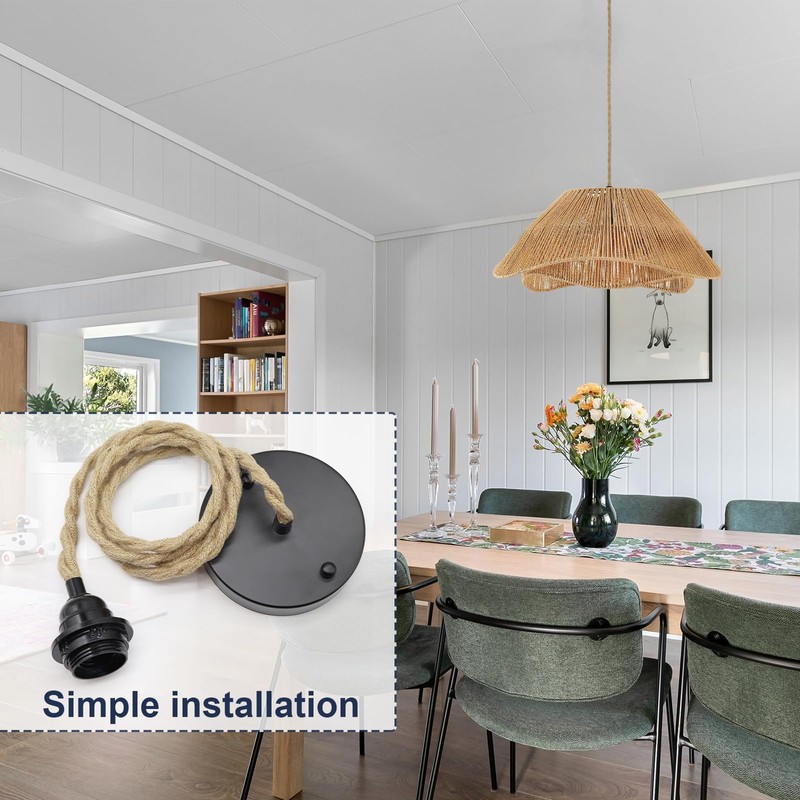 ASCMZOS Hemp Rope Pendant Light Kit, Boho Pendant Light Fixture