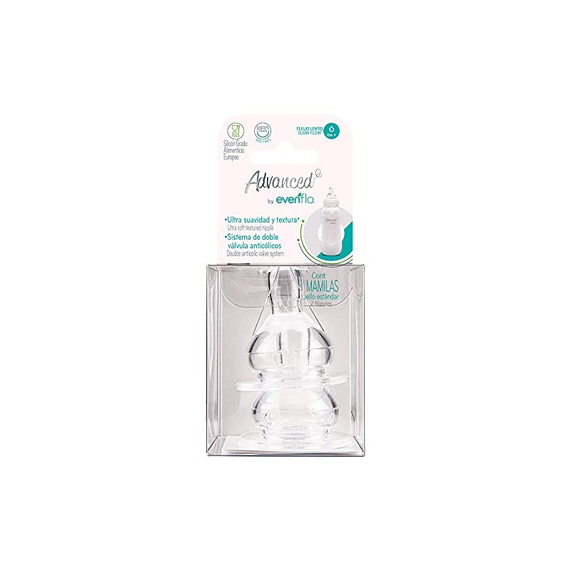 Evenflo Advanced Mamilas Anticólicos, Cuello Estándar, Flujo Lento, Silicón Grado