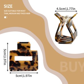 5 Pack Medium 2 Inch Claw Clips for Women, Double Teeth Square Hair Clips, Strong Hold Rectangle Barrettes for Thick Hair (A)