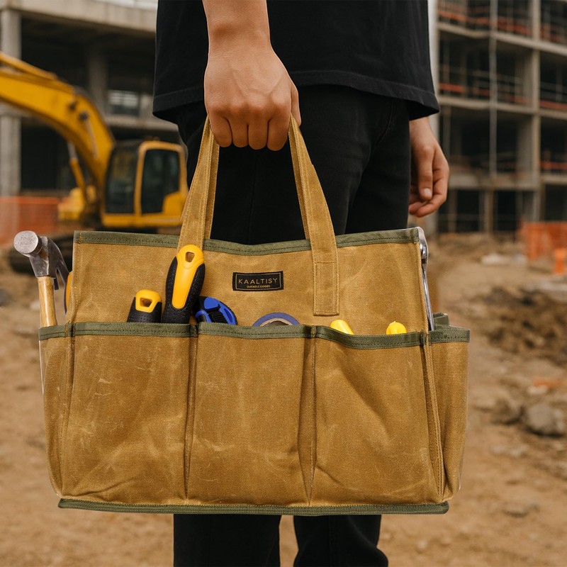 16OZ Waxed Canvas Tool Tote Bag | Large-Capacity Tool Storage