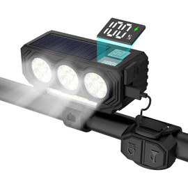BUCKLOS 21 LED Super Bright Bike Lights for Night Riding, USB Rechargeable 900 Lumen Solar Bike Headlight with Battery Display & Remote Horn, IPX6 Waterproof 5 Modes MTB Road Commuting for Adult Kid