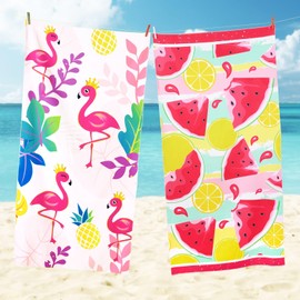 WERNNSAI Kids Beach Towel - Flamingo Beach Towel 76 x 150cm bsorbent Bath Towel Polyester Quick Dry Bath Towel Oversized Sand Free Beach Blanket Swim Pool Gym Lightweight Bath Towel for Girls Adults