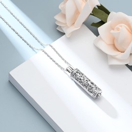 shajwo Cremation Cylinder Urn Ashes Necklace for Women Men Tree of Life Vial Cremation Glass Pendant Loved One Memorial Jewelry,Silver