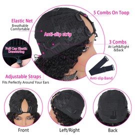 Burmese Curly V Part Wigs For Black Women Water Wave Human Hair V Part Wigs With Drawstring Beginner Friendly No Sew In Glueless Human Hair Wig With Spiral End 200% Density Natural Color 12inch