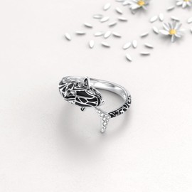 YueYuan Orca Ring 925 Sterling Silver Orca Jewellery Animal Ring Adjustable Ring for Women