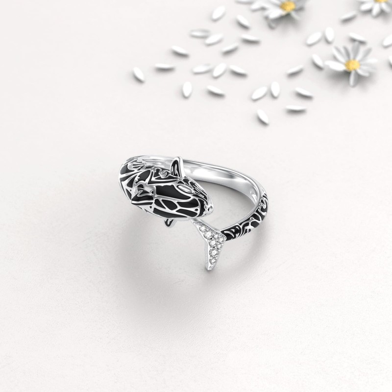 YueYuan Orca Ring 925 Sterling Silver Orca Jewellery Animal Ring