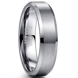 NUNCAD Tungsten Silver / Black / Gold-Plated Ring, 4 mm / 6 mm / 8 mm, Brushed, EU Size 52 to 70, Without Stone