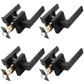 Probrico 4 Pack- Black Door Entry Levers Combo Pack,Keyed Alike Door Handles Exterior, Heavy Duty Front/Back Door, Outdoor Hardware Lockable,Entrance Function,Universal Handling