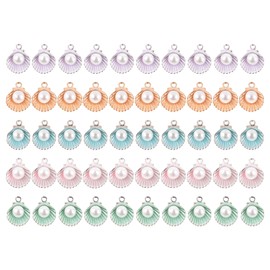 AUEAR, 50 Pack Enamel Clam Shell Charms Pendants with Acrylic Pearl Beads for Earring Bracelet Necklace Jewelry Making DIY Crafts (5 Colors)